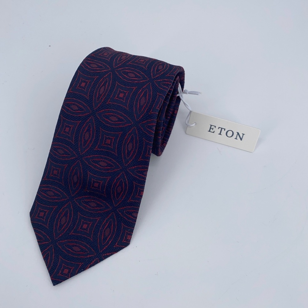 Eton Tie Men One Size Blue Red Patterned Silk Classic Fit Necktie Italy Made NWT